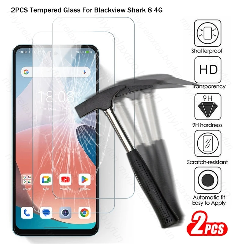 2PCS 9H Premium Tempered Glass For Blackview Shark 8 4G Shark8 2023 6.78