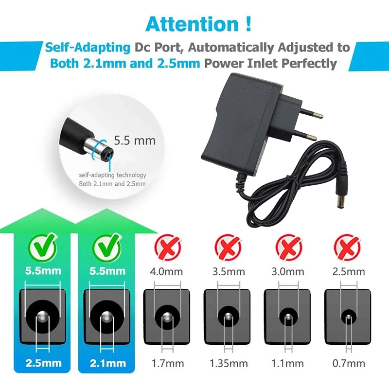 12V Universal AC DC Adaptor Power Supply Adapter 0.5A 0.6A 0.8A 1A 12 Volt Swiching EU 220V To 12 V Adaptador 5.5*2.5mm