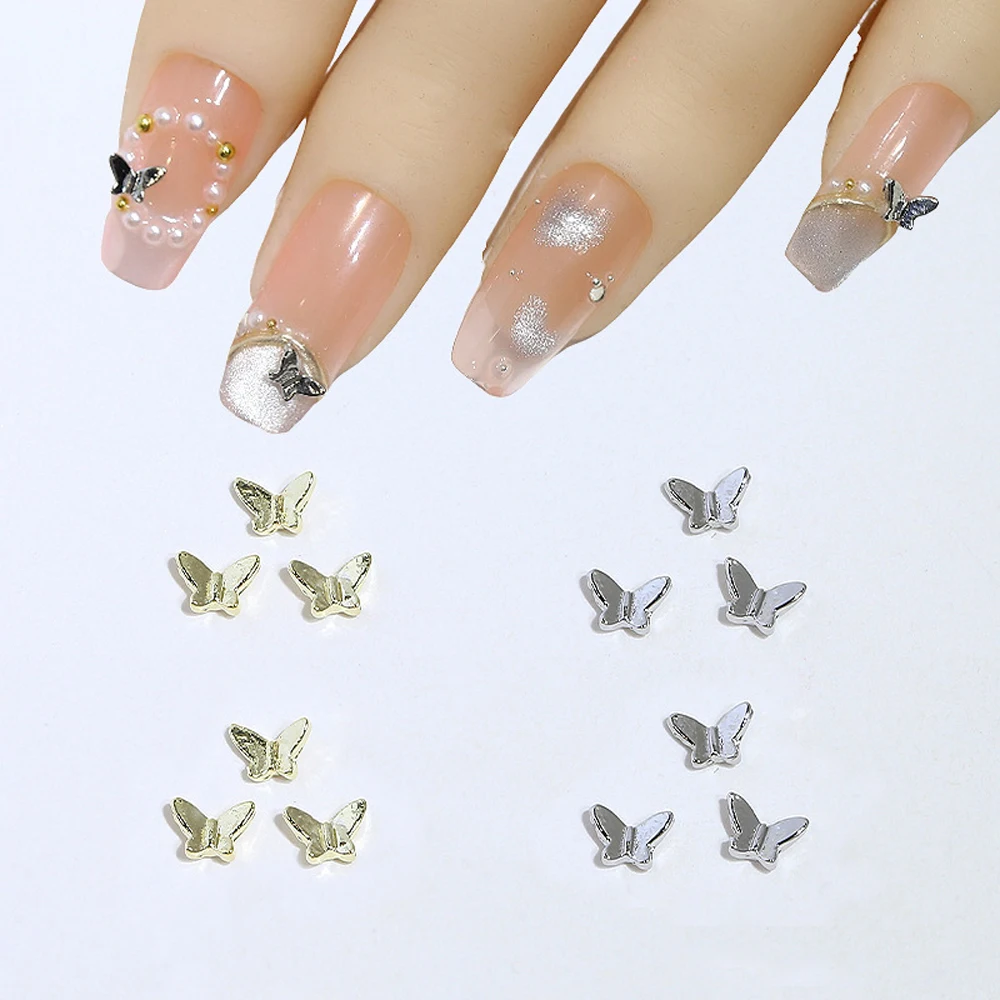 10 قطعة فراشة على شكل الذهب والفضة مسمار الفن السحر ثلاثية الأبعاد سبيكة فراشة مجوهرات أظافر الديكور DIY بها بنفسك حساسة مانيكير اكسسوارات