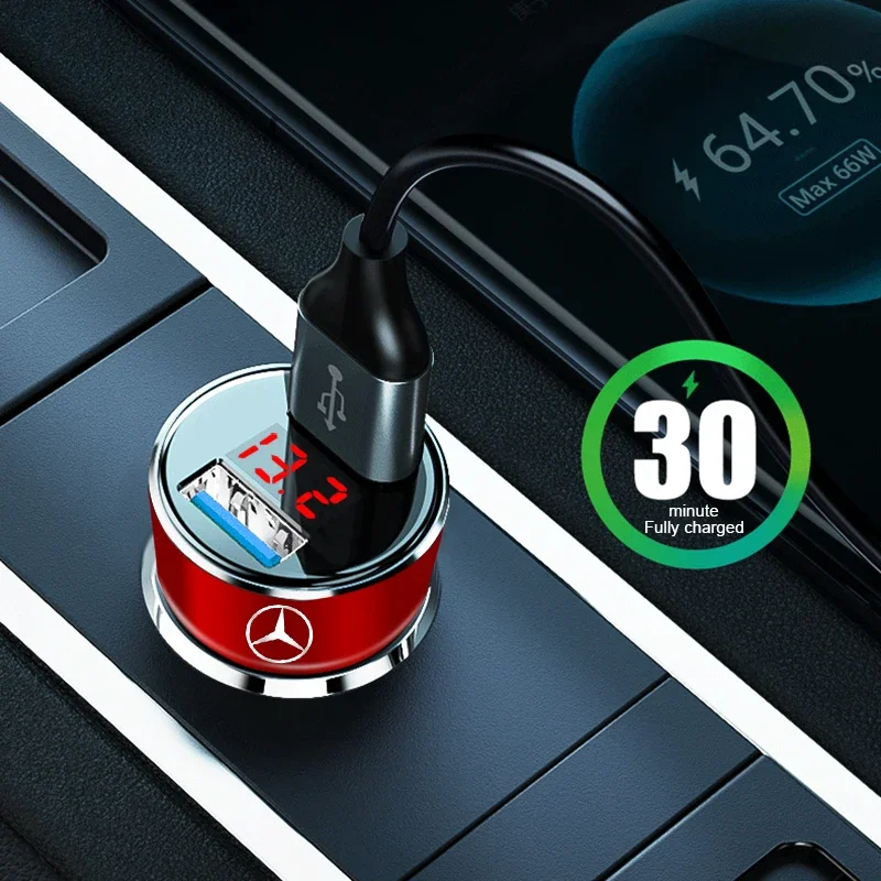 Car Charger 2 USB Ports Fast Charging Digital Display Car Accessories For Mercedes Benz A B C R G Class AMG W211 W204 W210 W251