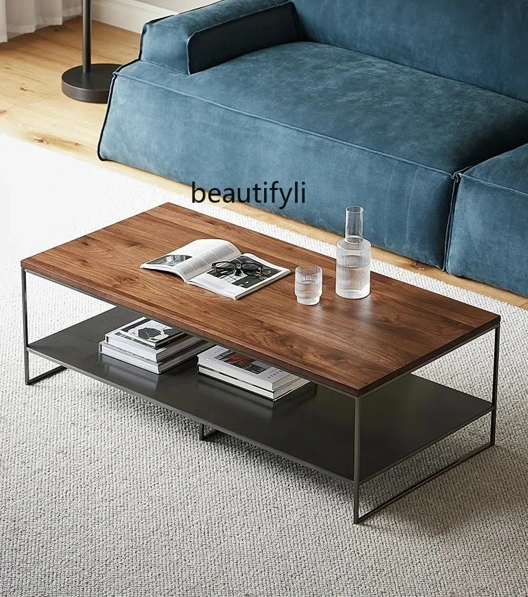 

Black Walnut Solid Wood Coffee Table Living Room Small Apartment Industrial Style Minimalist Tea Table