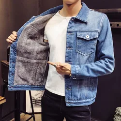 2023 Autumn and Winter New Fashion Solid Color Plus Cashmere Denim Jacket Men's Casual Loose Thick Warm Large Size Jacket M-4XL