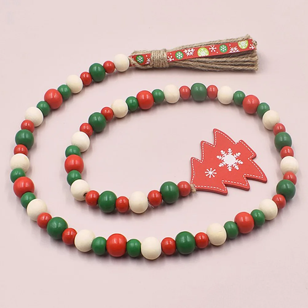 

Beaded Garland with Tassel Wooden Pendant Xmas Tree Decoration Home Party Christmas Ornament Xmas Beads Garlands