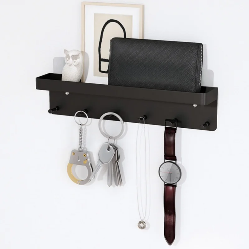 Soporte de pared, soporte para llaves, adhesivo para montaje en pared con bandeja organizadora de correo con 6 ganchos para llaves para pared