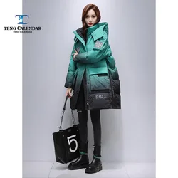 Winter Down Jacket, Medium To Long Korean Gradient Thickened Fashionable Hooded Jacket, Women's 2024 Winter New Style