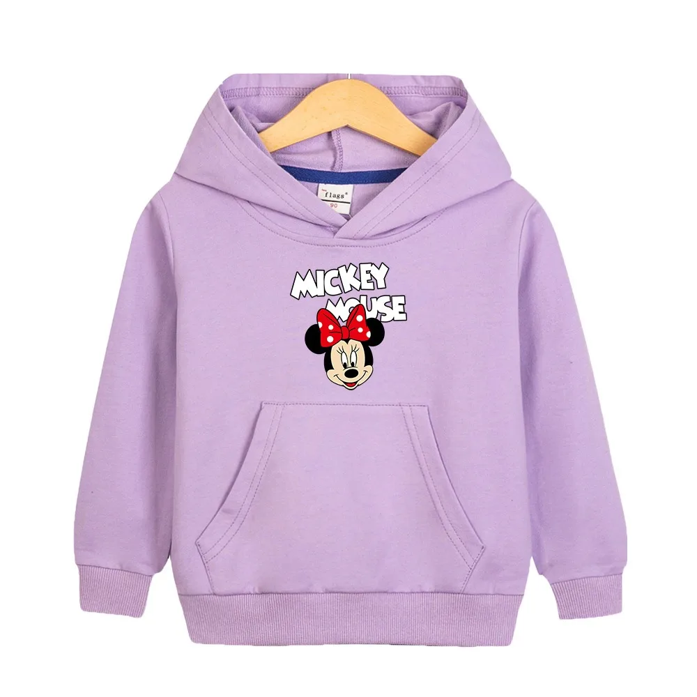 2024 Disney Minnie Quality Cotton Tee Shirt Girls Clothing for Children T-shirt Pink Long Sleeve Kids Tops Bluey Hooded Clothes