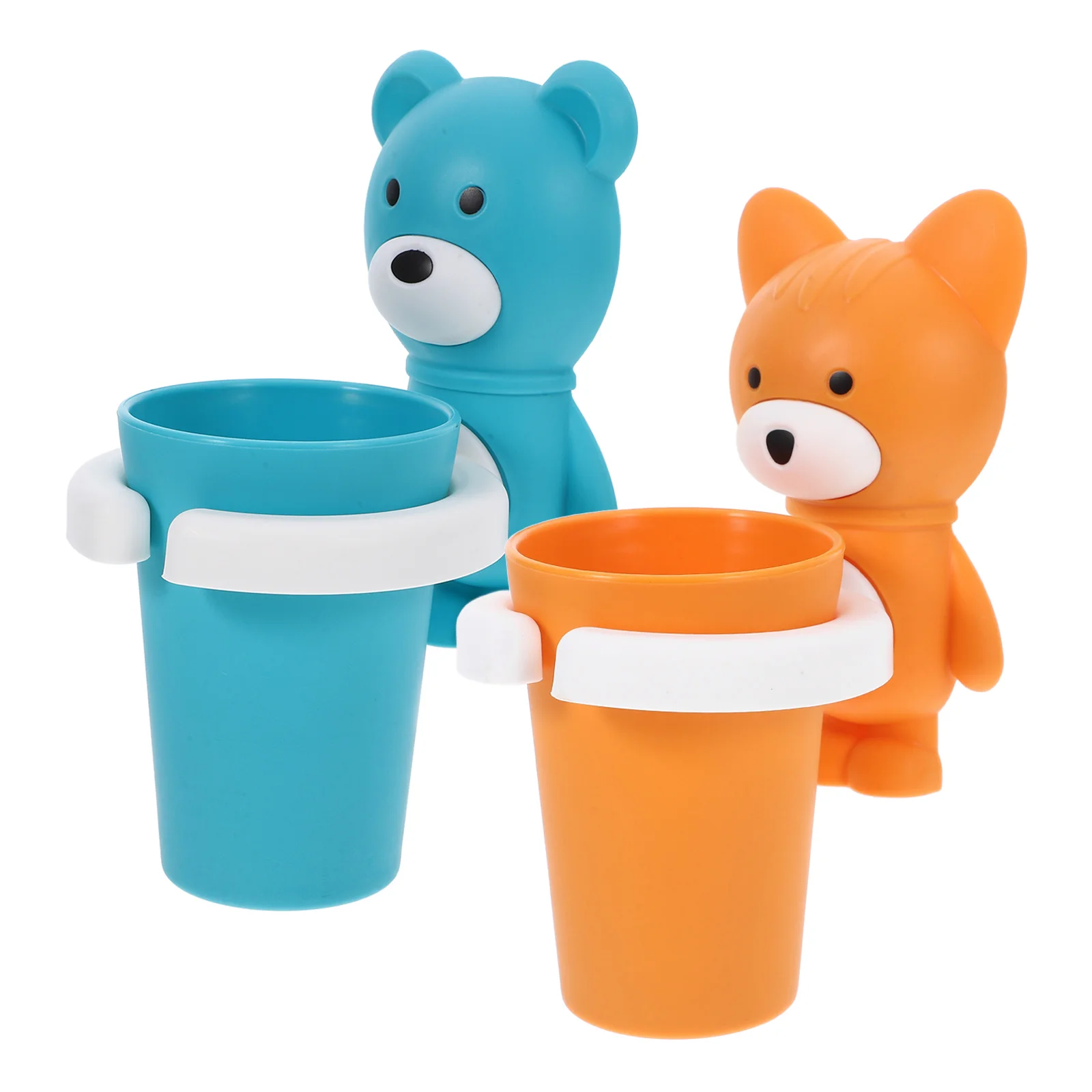 

2 Sets Cartoon Toothbrush Cup Holder Baby Bathroom Supplies Toothpaste Storage Mug Wall Mount Rack Plastic Safe Reusable Clean