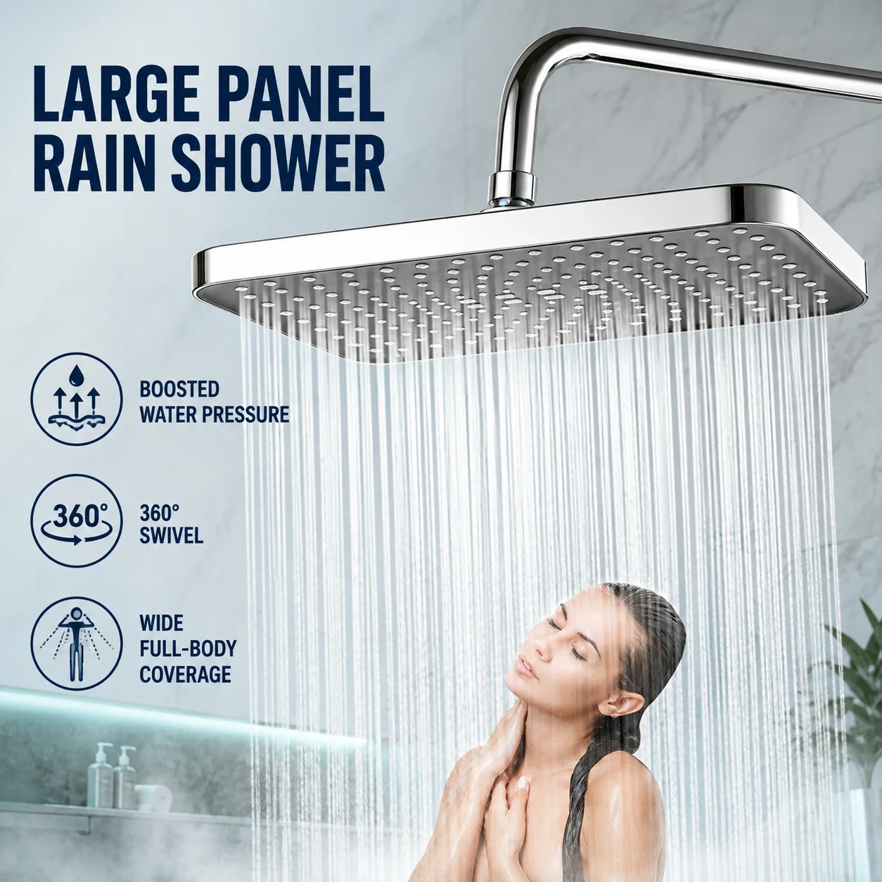 Large Panel Overhead Rain Shower Head High Pressure 360° Rotatable Water Saving Shower Nozzle Bathroom Accessory