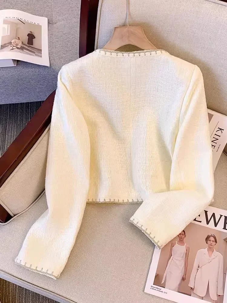 Korean Fashion Elegant Cropped Jackets Women Casual O-neck Single Breasted Outerwears Tops Spring Fall Long Sleeve Chaquetas New