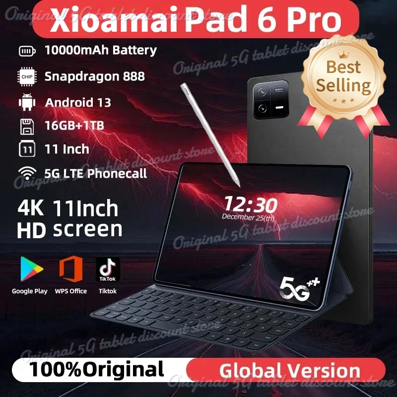 2024 New Global Version Original Pad 6 Pro Tablet PC Snapdragon888 10000mAh Android13 RAM 16GB ROM 1TB 5G HD 4K Screen WIFI