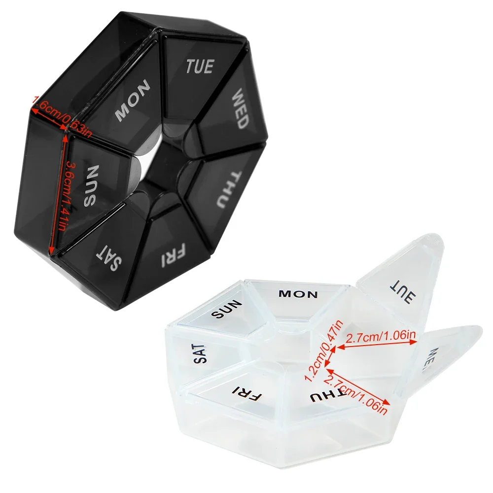 Black Pill Box 7 Days,Pill case,Once a Week Travel Pill Box Organizer,Portable Pocket Pill Box Dispenser,for Vitamin/Fish Oil