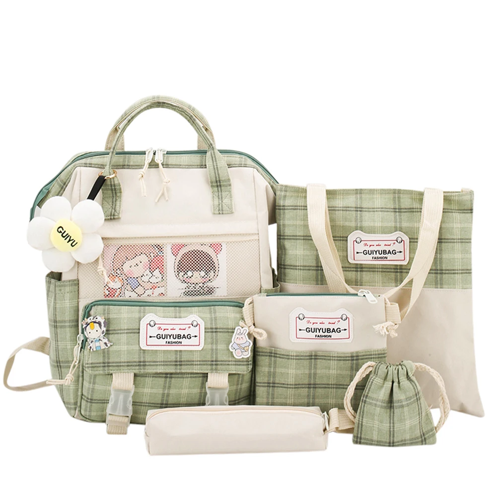 

5 шт. Kawaii рюкзаки для девочек в консервативном стиле в клетку с большими плечами Mochila Packs