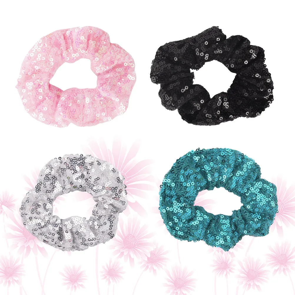 

Набор из 4 резинок для волос с пайетками, яркие однотонные резинки для хвоста для женщин, минималистичные и стильные, для повседневного использования, креативный дизайн