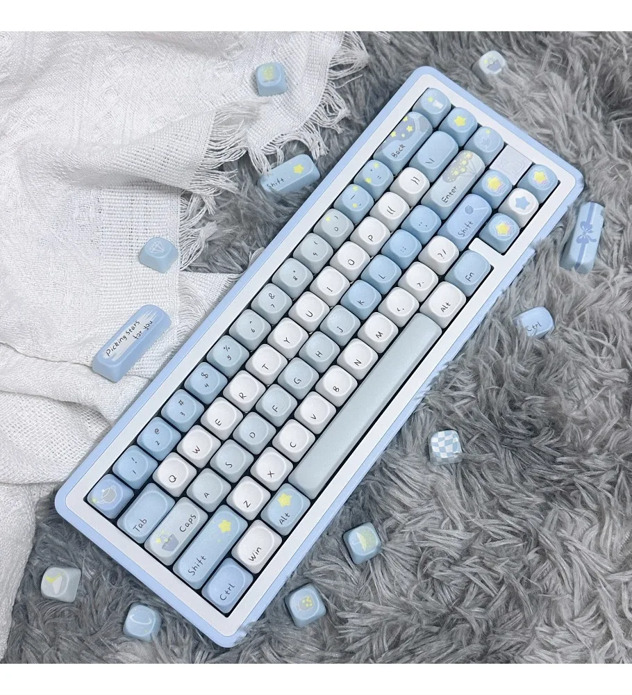 Girls high-value keycaps PBT thermal sublimation gradual change blue for you star-picking theme keycaps Original mechanical