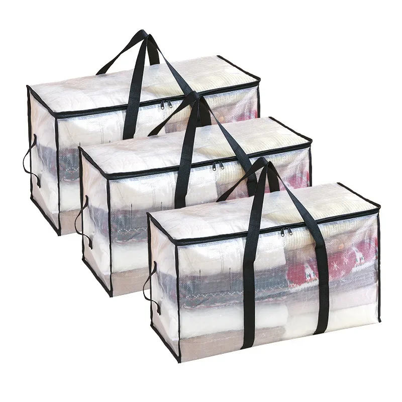 1/2 Stück Quilt-Aufbewahrungstaschen, tragbare, große Aufbewahrungstasche für Bettwäsche, Schlafzimmer-Kleiderschrank-Organizer, transparente Umzugstaschen