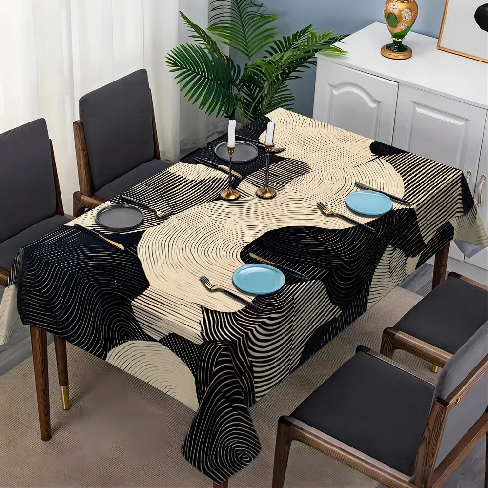One modern abstract black and beige tablecloth - suitable for contemporary home decoration, parties and daily usezyc