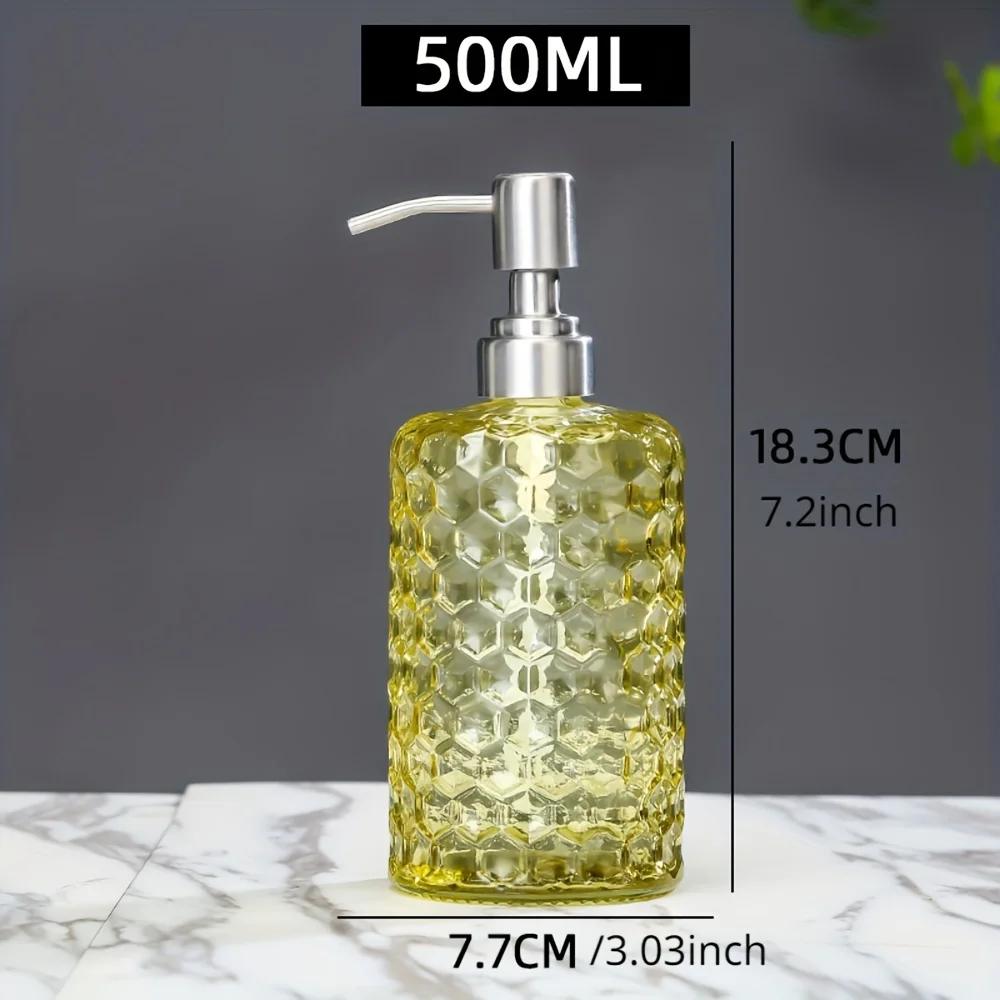 1pc Glass Soap Dispenser, Countertop Lotion Bottle With Pump, Bathroom Pressed Type Soap Dispenser, Refillable Empty Bottle For