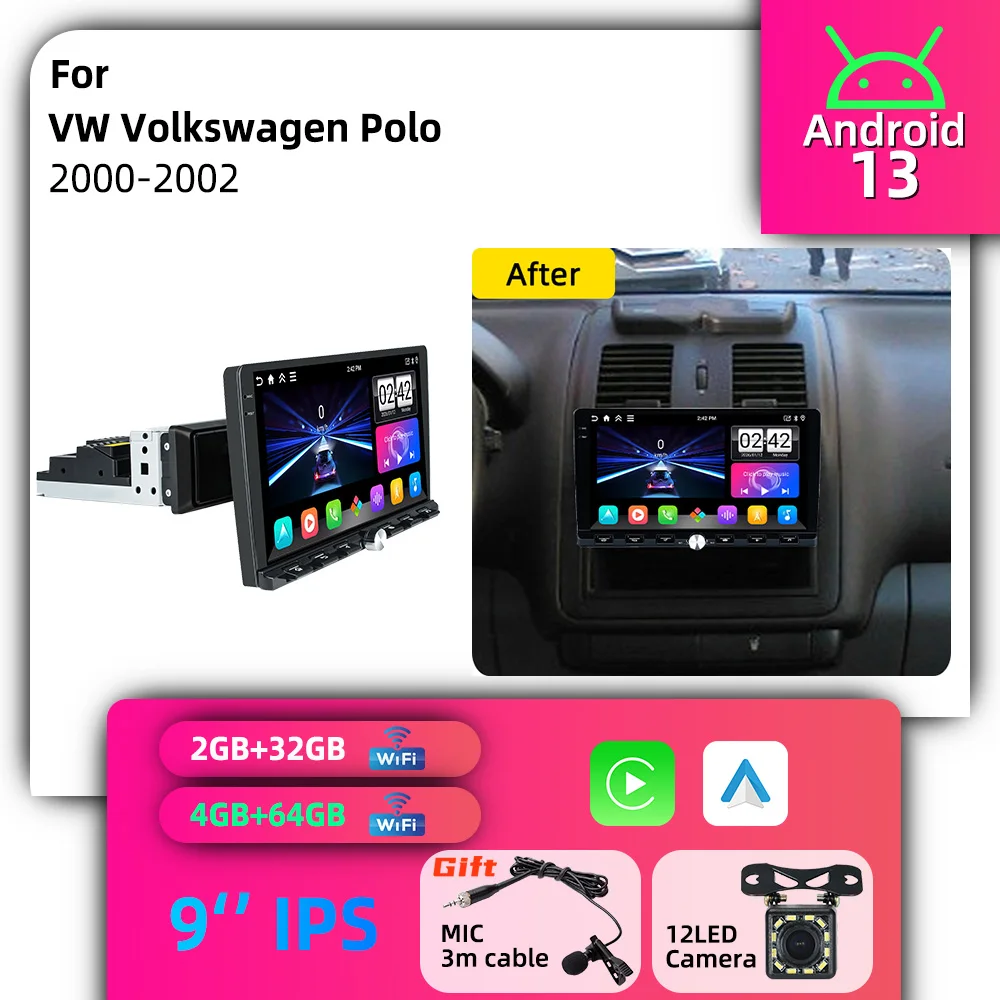 Car Stereo Android for VW Volkswagen Polo 2000-2002 1 Din 9
