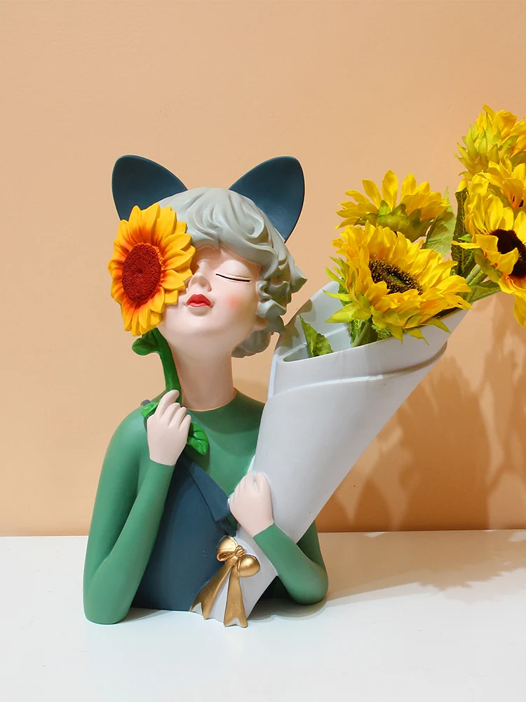 

Sunflower flower girl vase decoration creative home living room table flower arrangement porch TV cabinet decoration