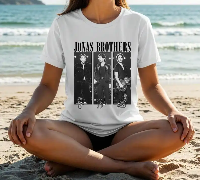 جوناس بروس جولة الذكرى السنوية 20 2025 قصيرة الأكمام القطن تي شيرت خمر Y2K الصيف الرجال النساء الجولة الرقبة ملابس الشارع الشهير عادية #4