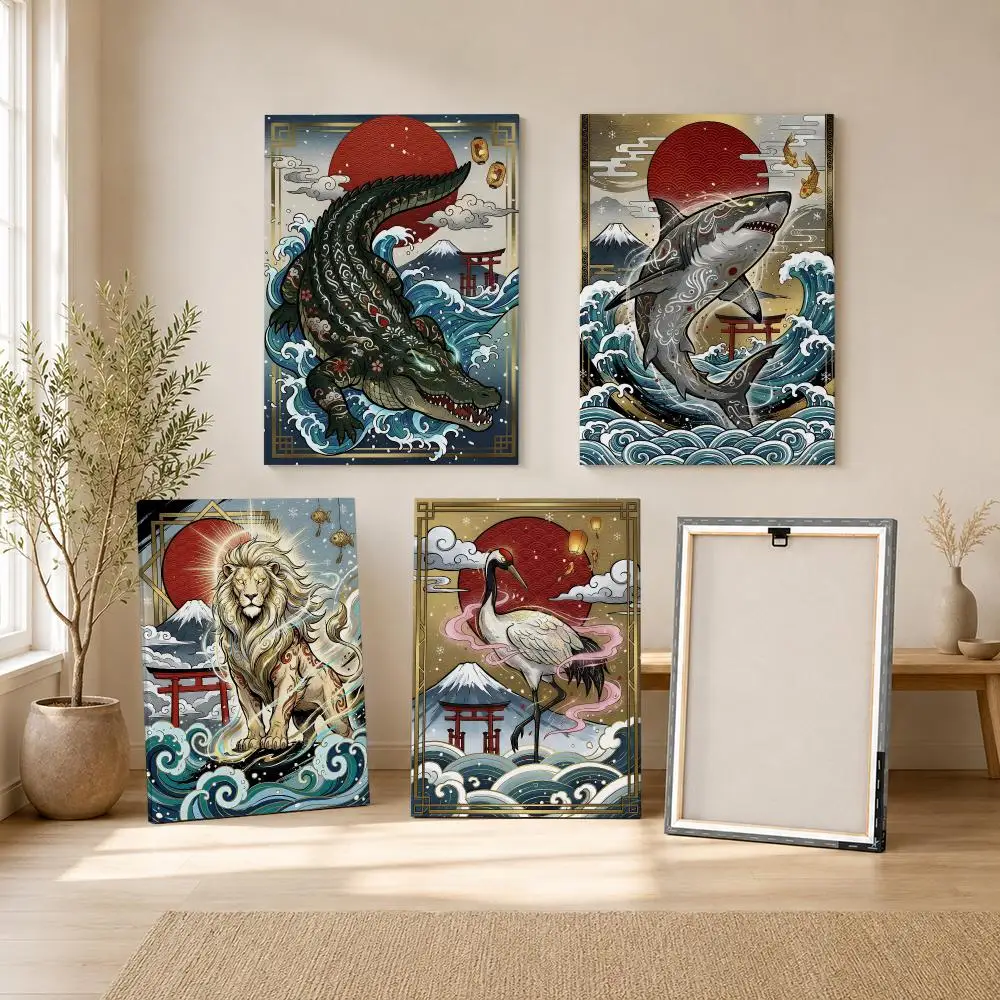 Japanese Ukiyo-e Animal Art Framed Wall Painting Framed Canvas Wall Art Print | Modern Poster | Home Hallway Decor