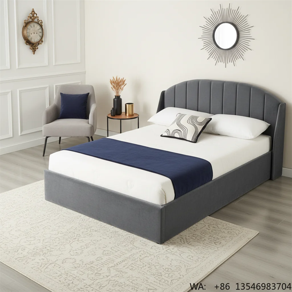 Luxury  Platform Bed European Design Tufted Soft Bed Velvet Fabric King & Queen Size Gas Lift Storage Bed for Hotel Use