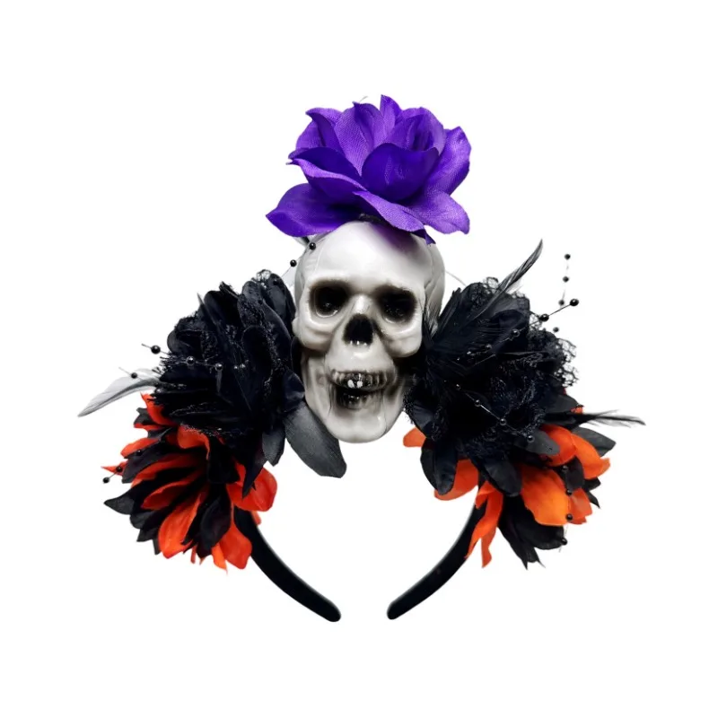 

Day of The Dead Flower Headband Skull Cos Headdress Mexican Floral Crown Headpiece Dia de los muertos Cinco De Mayo Headband