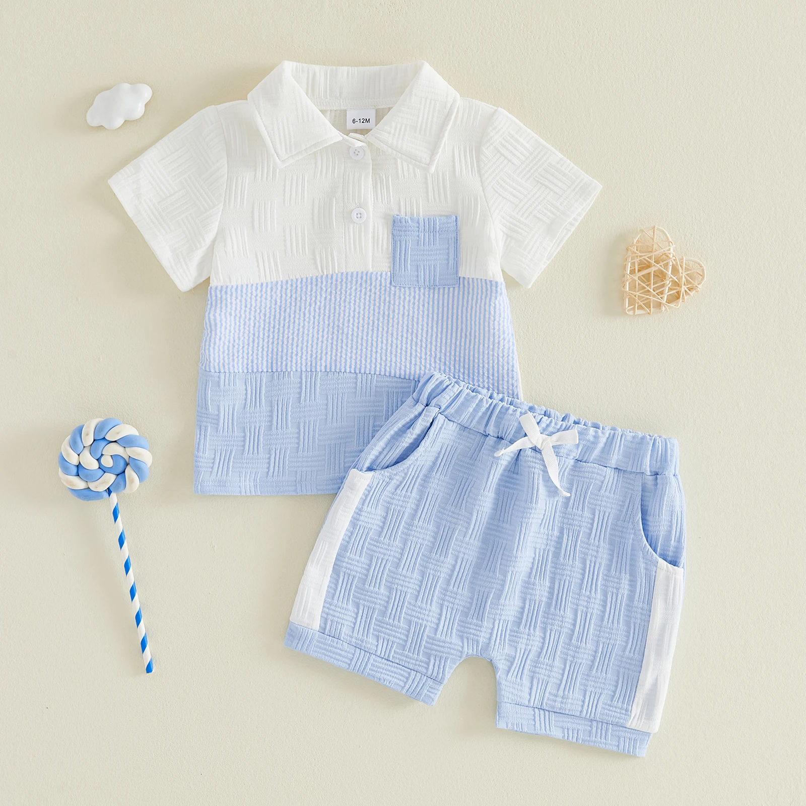 0-4Y Baby Boys Summer Outfits Contrast Color Lapel Short Sleeves T-Shirt Elastic Shorts Set Casual Boys 2 Piece Clothes Set