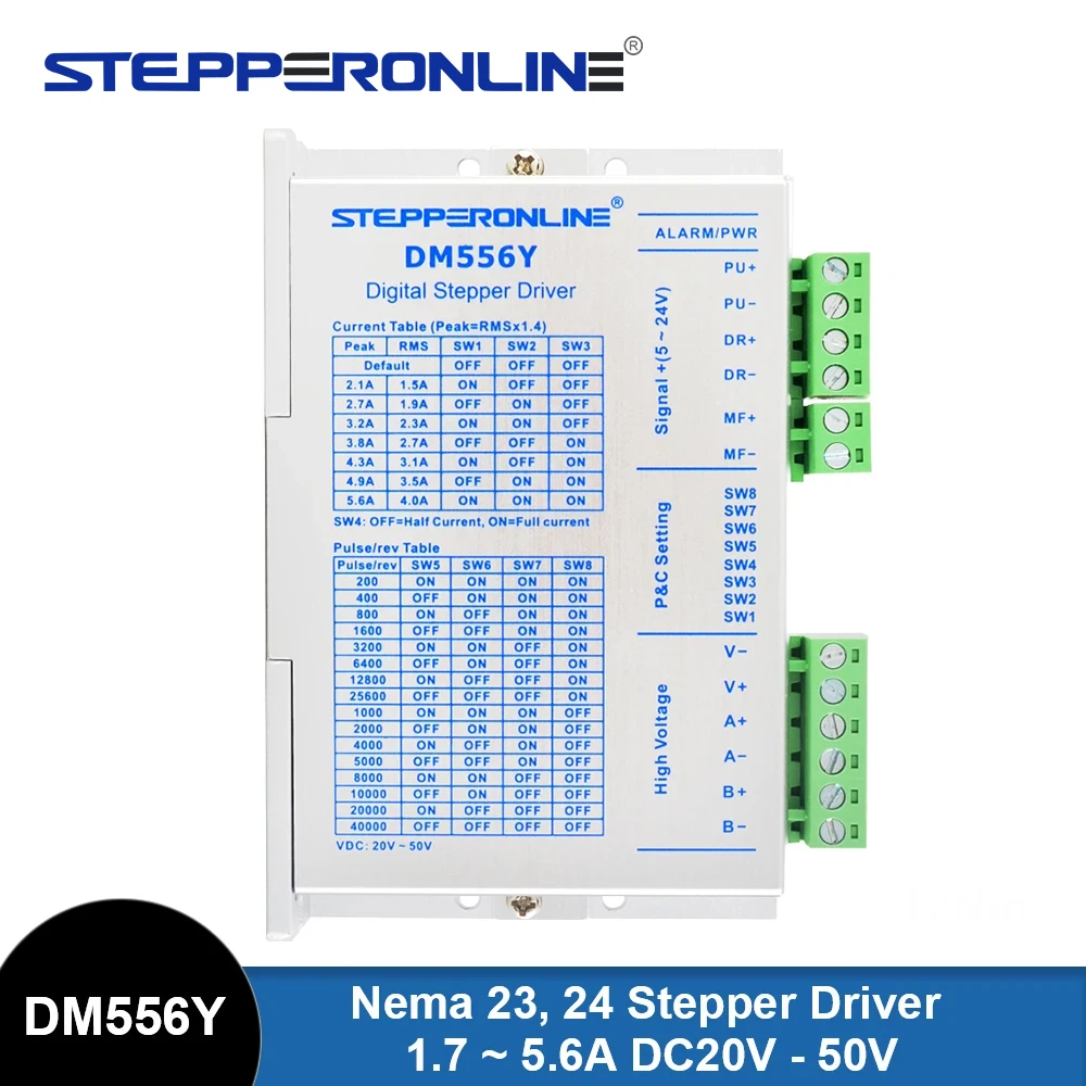 

Digital Stepper Driver 1.7~5.6A 20-50VDC for Nema 23, 24 Stepper Motor DM556Y