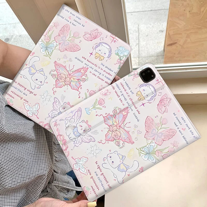 Cute butterfly kitten Book/trifoldsPAD CASE For iPad pro 10/11/2020/7th /8th /Air 3rd/Air 4th/9th gen/Air 5th Gen 2022/Air 11