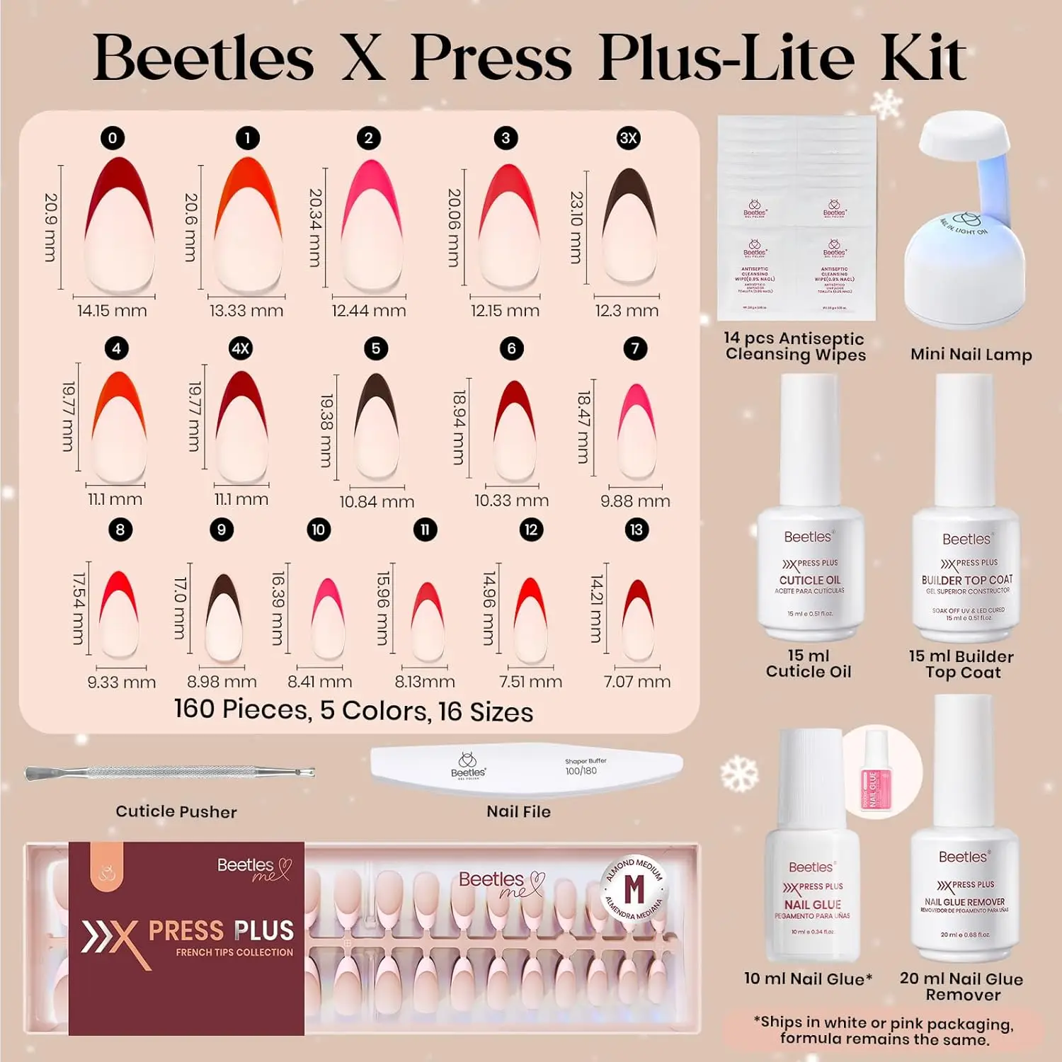 Zestaw Świątecznych Czerwonych Paznokci Sztucznych - 160 sztuk, Kompletny Zestaw z Klejem, Zmywaczem, Lampą i Narzędziami