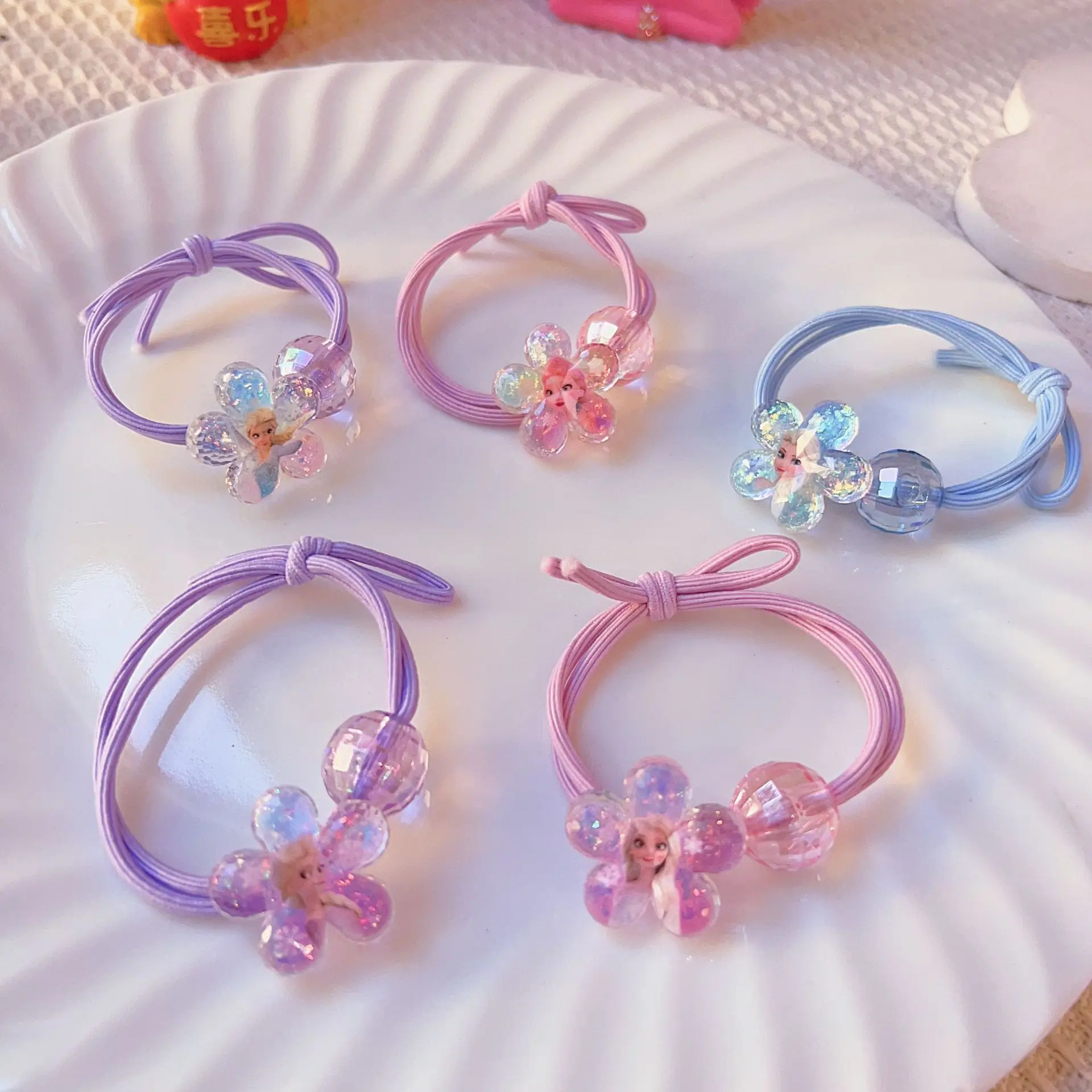 

Disney diamond cut cartoon frozen knotted rubber band cute headdress hair circle student hair accessories high elastic hair rope