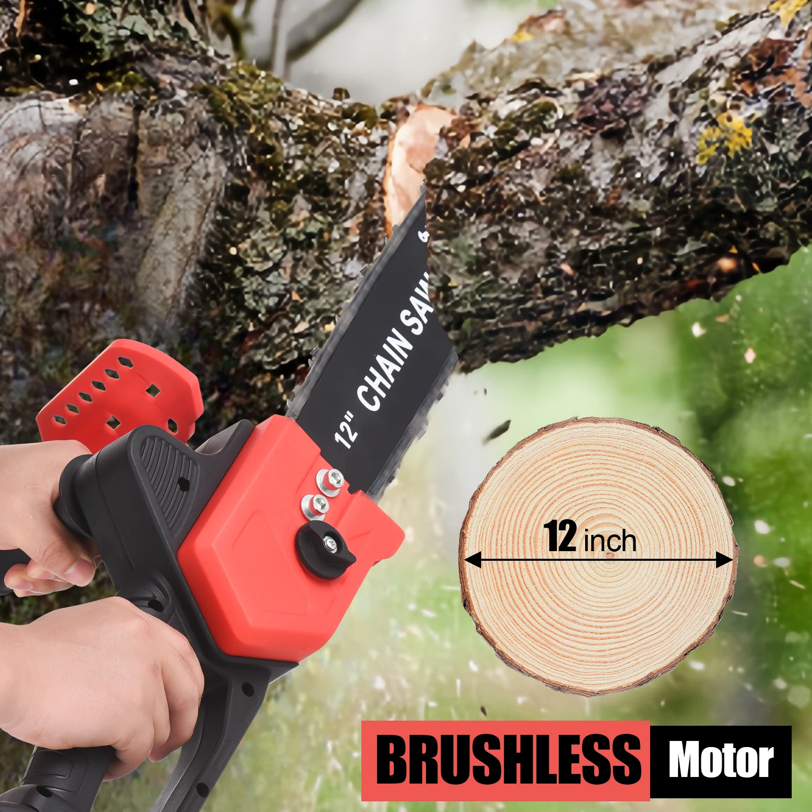 12 inches Cordless Electric Chainsaw with Brushless Motor 48-Volt Lithium-ion Handheld Power Chain Saws with Battery