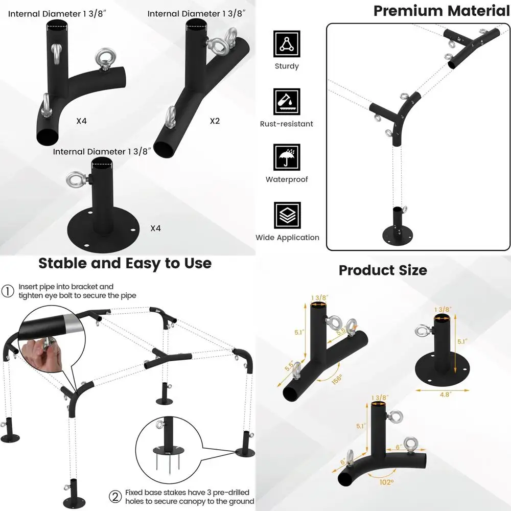 

Комплект каркаса навеса для автомобиля на 4 опорах, черная сталь с болтами-гайками, низкопрофильный дизайн, угол 156 градусов (10 штук)