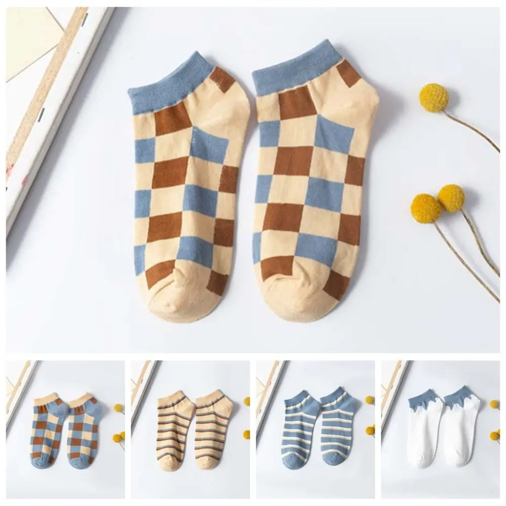 

10 пар корейских носков-трубок в полоску с сетчатым узором, разноцветные, нескользящие, тонкие, простые, женские, средней длины