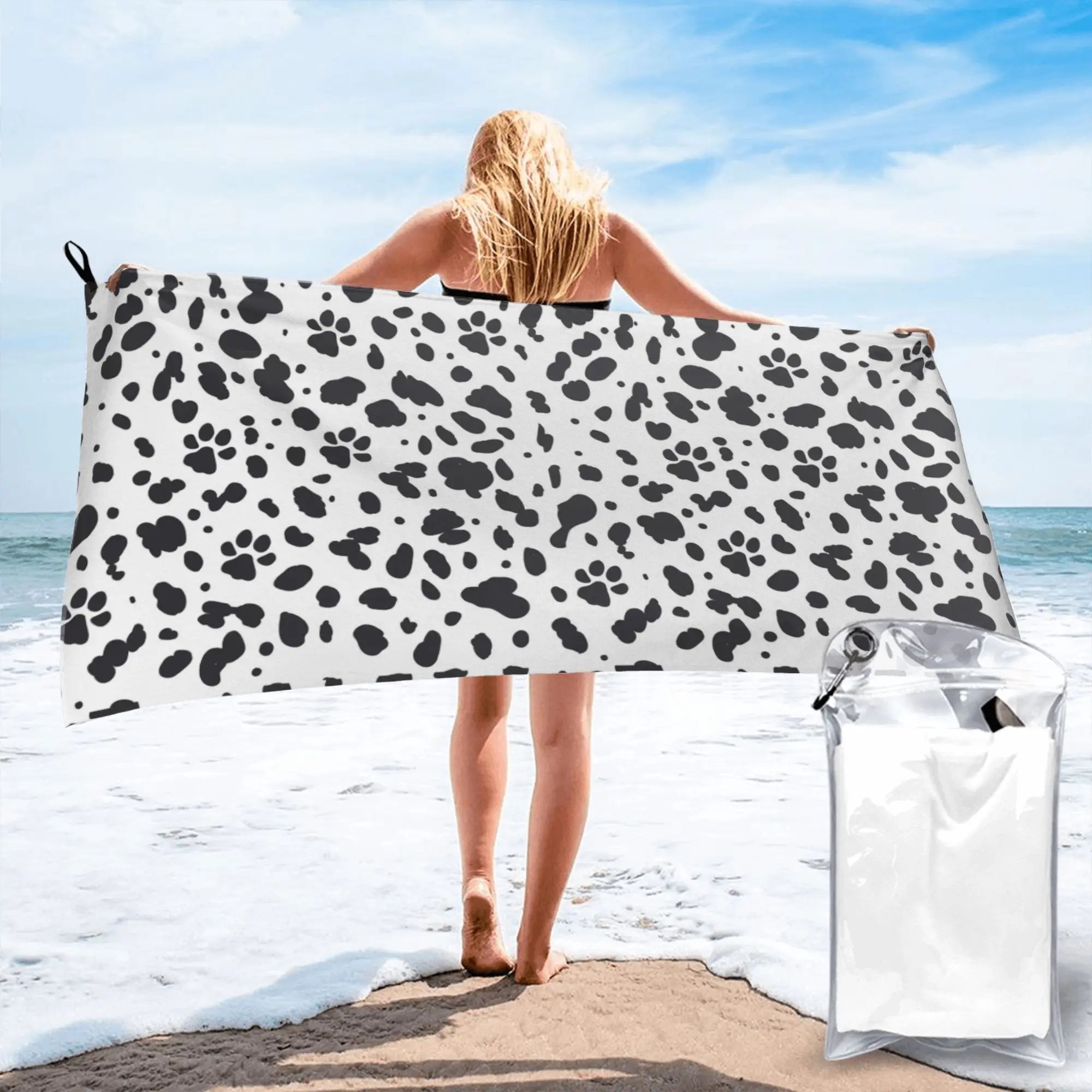 Dalmatian Spots Paws Print Dalmatian Dog Print Beach Towel Soft Microfiber Quick Dry Absorbent Quick Towels For Bath