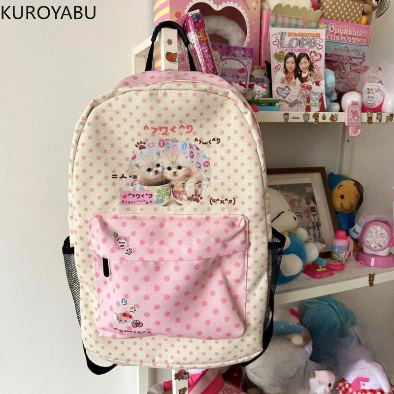 

Polka Dot Cat Backpacks for Women Kawaii Sweet Y2k Bags Chic Preppy Schoolbags Mochilas Mujer High-capacity Students Cute Bags