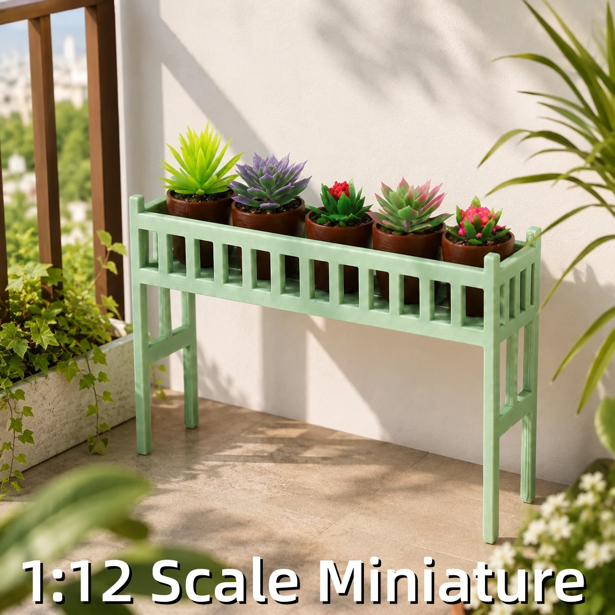 Dollhouse Furniture 1:12 Scale 3D Printed Plant Stand, Includes 5 Random Flower Pots, Pla Material (Non-Wood), Flower Pot Display Stand, Available in Two Colors, Suitable for Garden, Balcony, and Other Scene Decorations, Can Be Used as a Collectible Mini Furniture and Display Stand