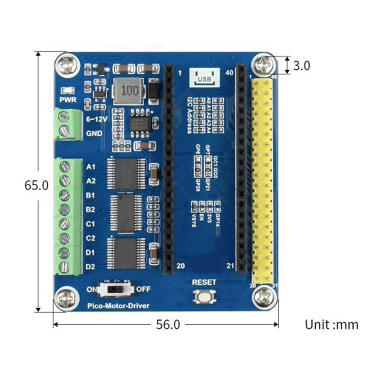 

# 480F для Raspberry Pi Raspberry Pico, плата расширения, 4-сторонний интерфейс двигателя постоянного тока/5 В, регулируемый/драйвер двигателя I2C (плата)