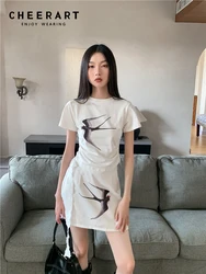 CHEERART Swallow Print White 2 Piece Sets Women Outfit Crop Top And Skirt Set Y2k Fashion Designer Summer 2023 Outfit