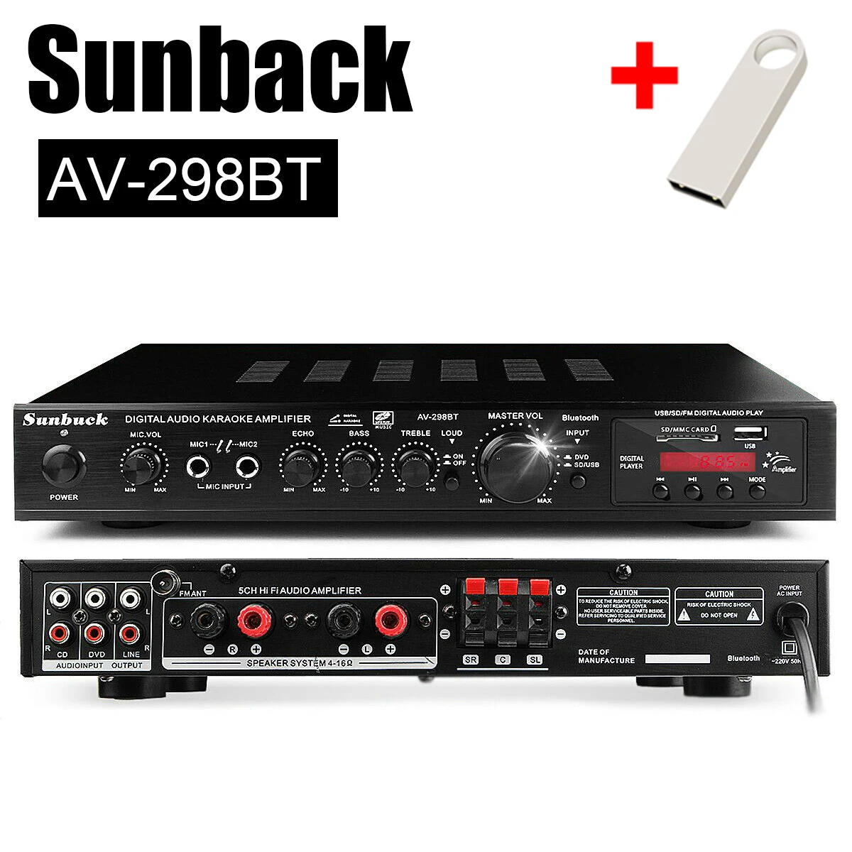 Sunbuck-Bluetooth付き家庭用パワーアンプ,580USB/bt/298bt,hifiアンプ 