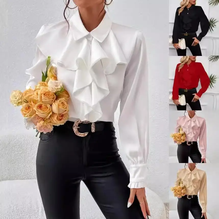 

Women's Ruffle Layered Decorative Shirt Commute Style Long Sleeve Non-deformable Female Fashionable Top