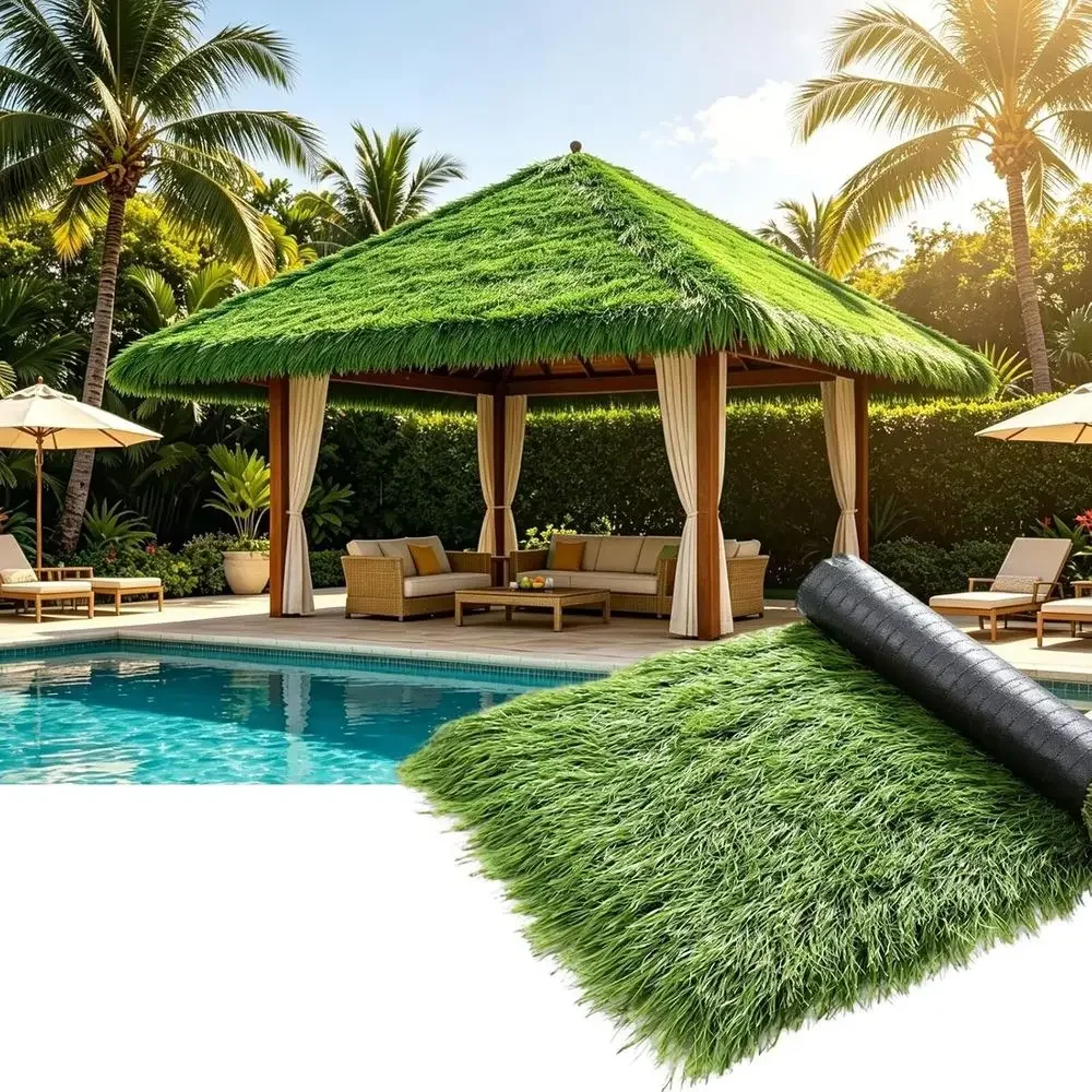 UV-Resistant Synthetic Turf for Tiki Huts, Palapa, Patio, and Poolside - Weatherproof 1.6 x 54.1 ft