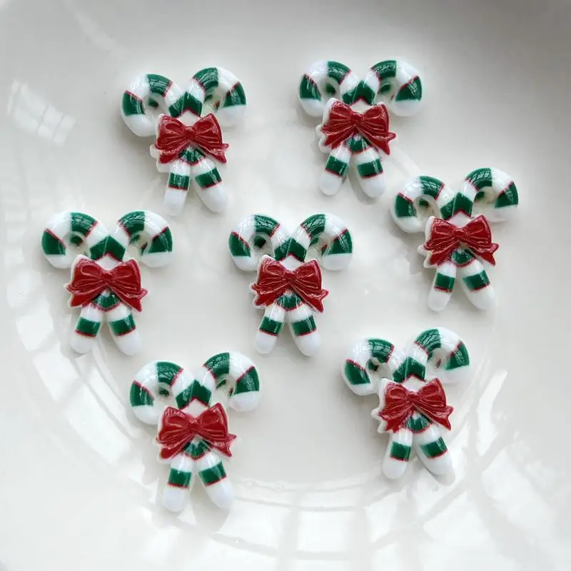 10pcs Resin Christmas Candy canes flat back Cabochon Art Supply Decoration Charm hair bow center resin flatback