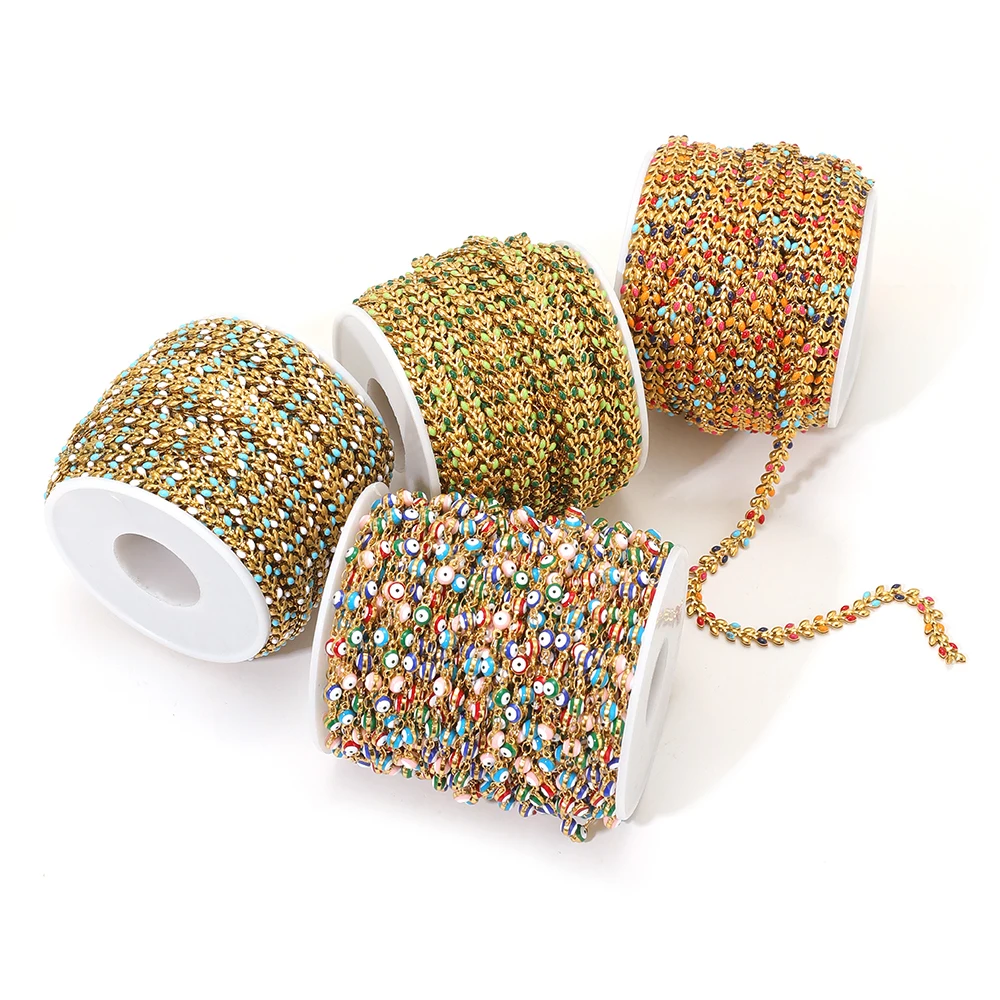 1 Meter Stainless Steel Leaf Shape Enamel Chains Gold Plated Chains for DIY Boho Jewelry Making Bracelet Necklace Material Bulk