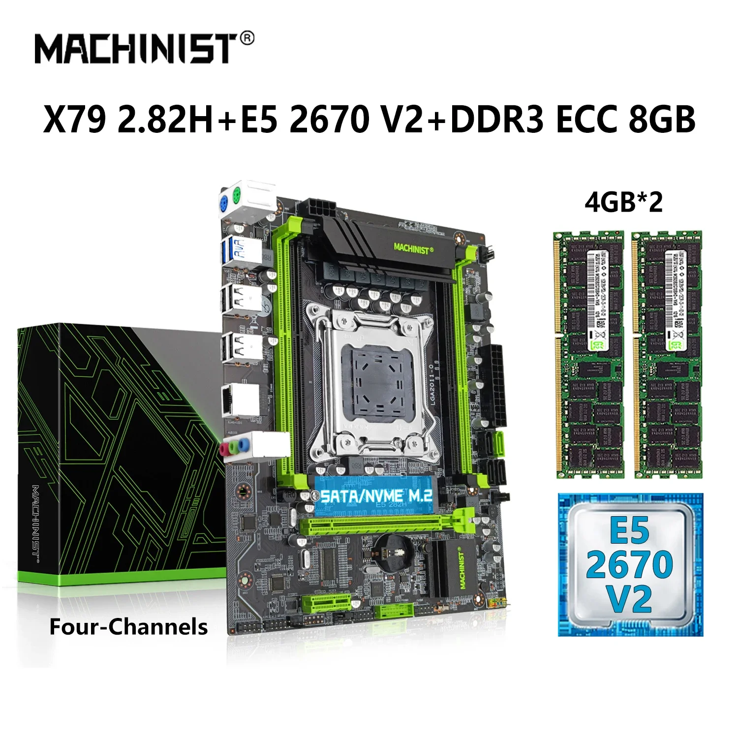 MACHINIST X79 Motherboard LGA 2011 Kit With Xeon E5 2670 V2 Processor CPU 8GB=4G*2 DDR3 ECC RAM NVME M.2 Four Channels X79 282H