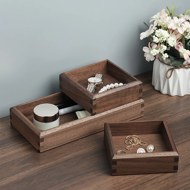 Walnut Wood Storage Box Jewelry Display Plate Home Office Desktop Key Dice Coin Storage Box Desktop Sundries Organizer Decor