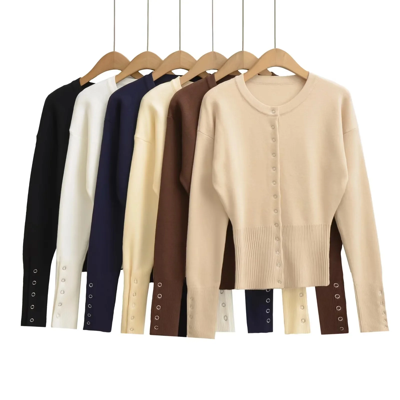 Slim Fit High Waist Single Button Knitwear Women's Fashion Autumn Winter New Style Casual Long Sleeve round Neck Sweater