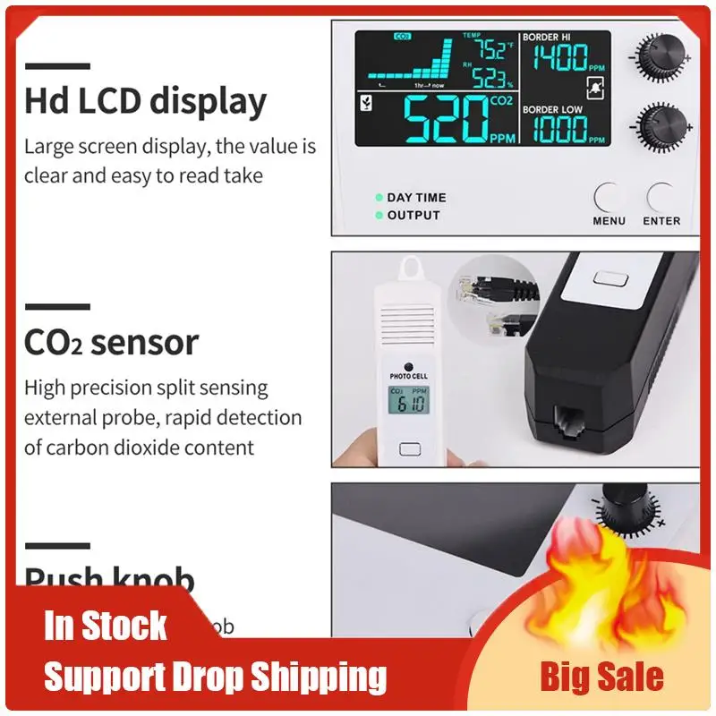 Mejores OFERTAS controlador de dióxido de carbono sonda dividida de un solo canal Monitor de CO2 válvula reductora de presión de CO2 para invernadero enchufe de la UE D