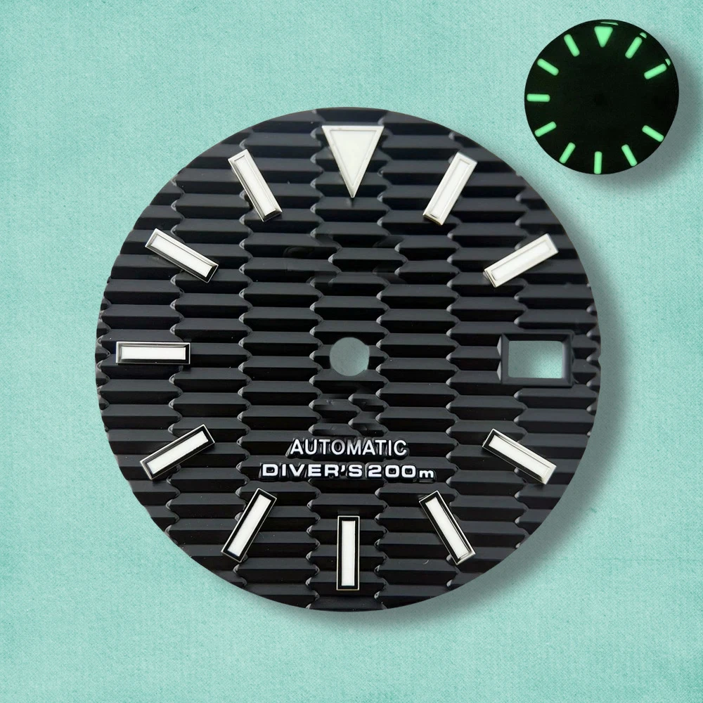 28.5mm S Logo SKX007 Slope Dial Fit NH35/NH36/4R/7S Japanese Movement Green Luminous High-Quality Watch Modification Accessories